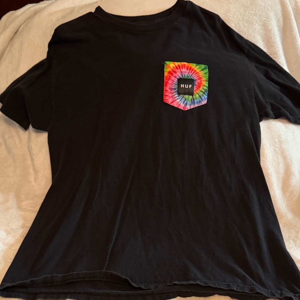 HUF Black Tee with Tie-Dye Pocket